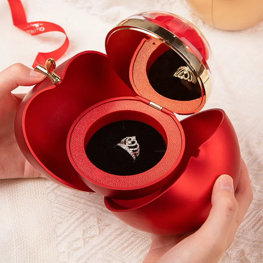 Special Apple Shape Red Rose Ring Gift Box