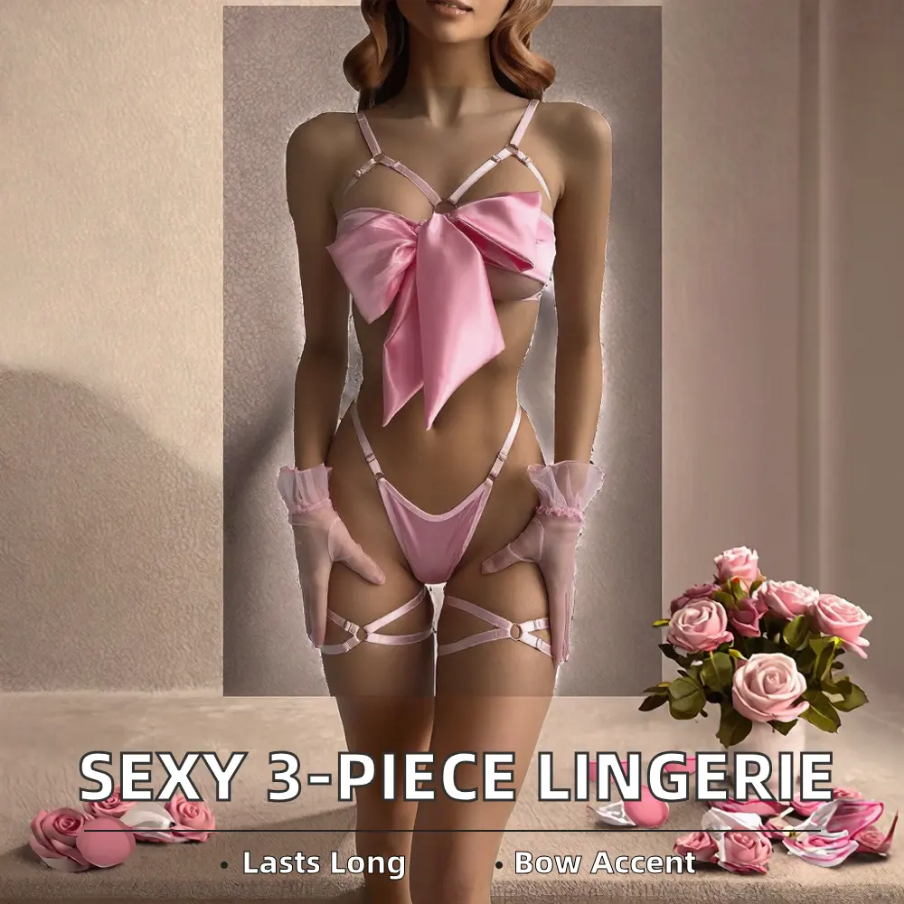 Erotic Babydoll 3 Piece Bodysuit with Bow Lingerie